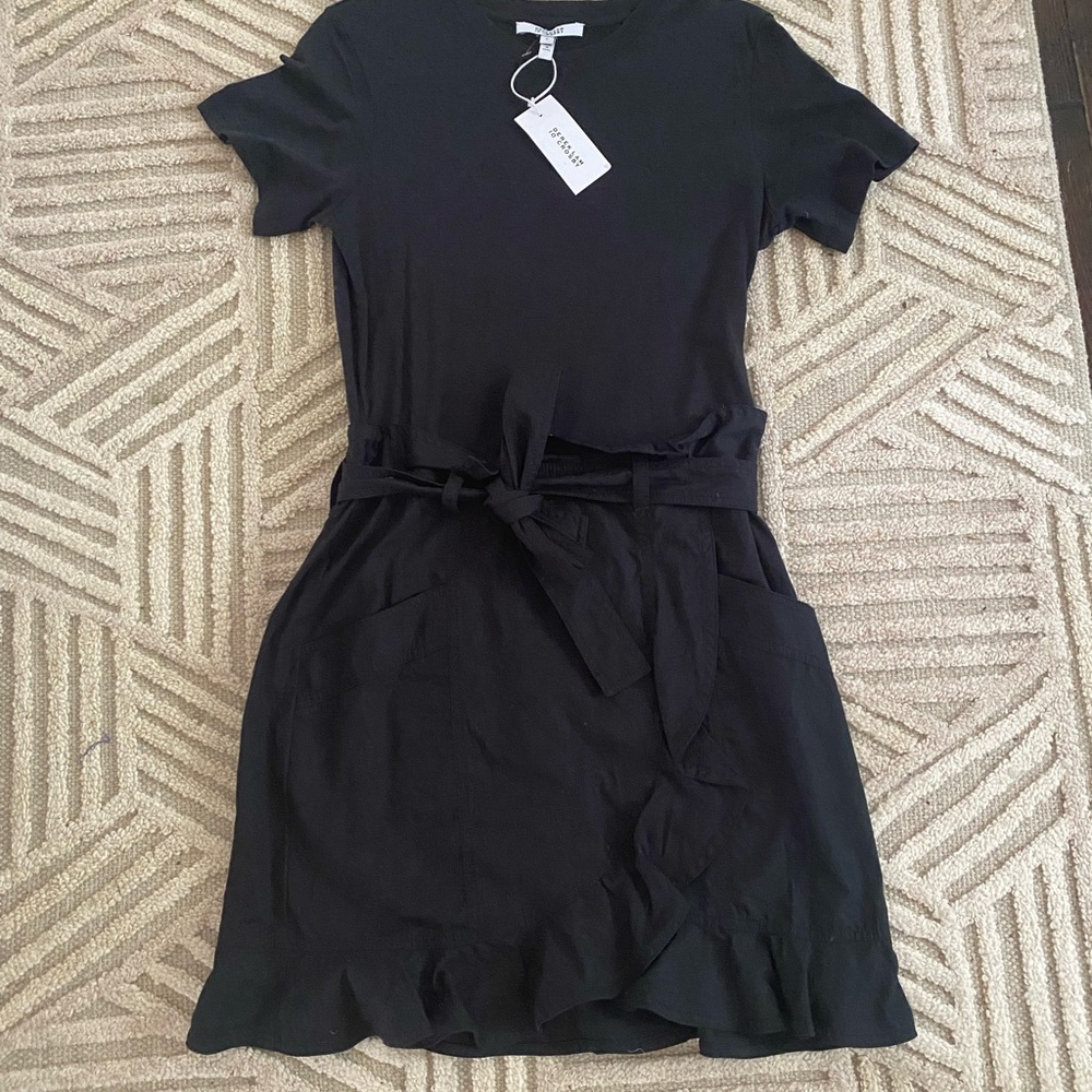 10 Crosby Derek Lam Black Tie-Waist Mini Dress.  Size 6. New with tags.  Cotton.